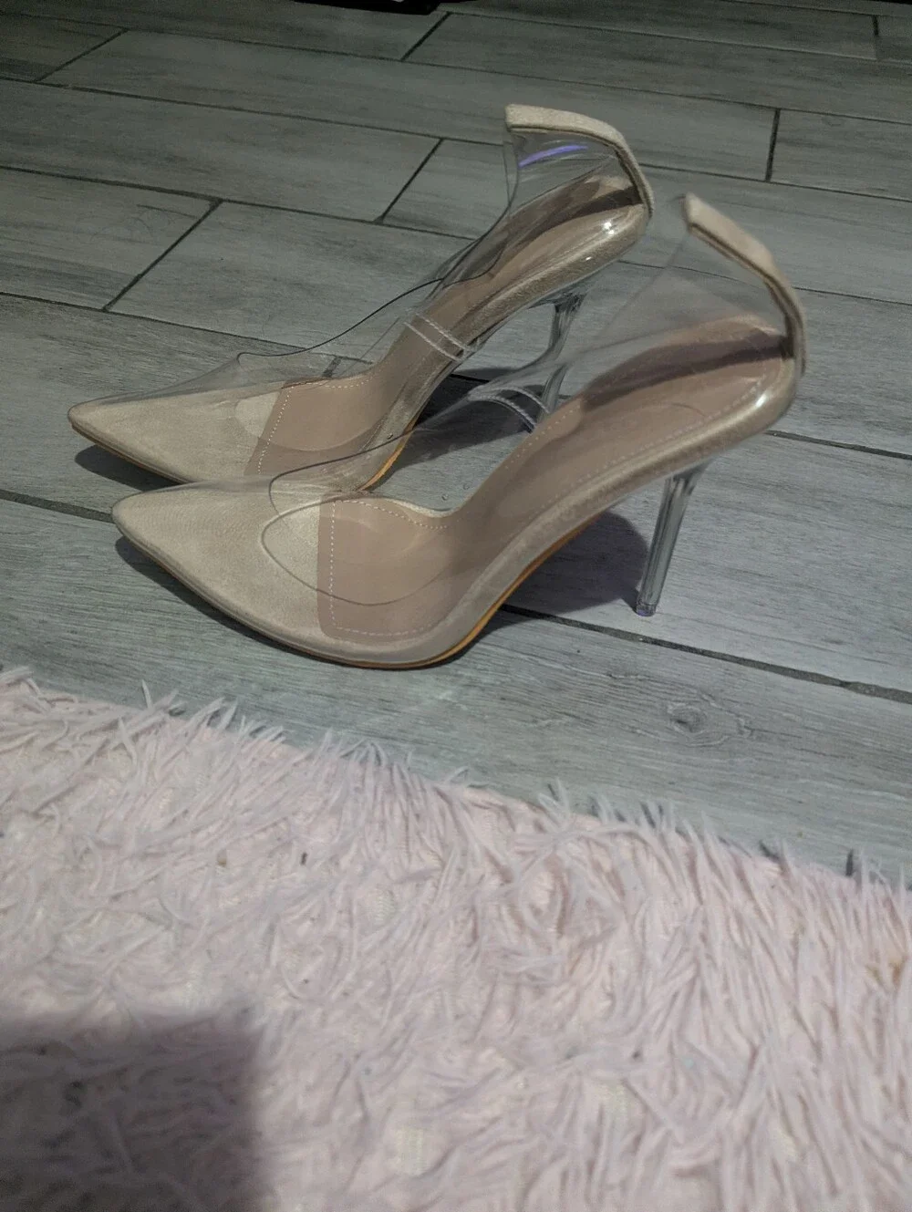 Clear PVC Pointed Toe Stiletto Pumps in Nude
